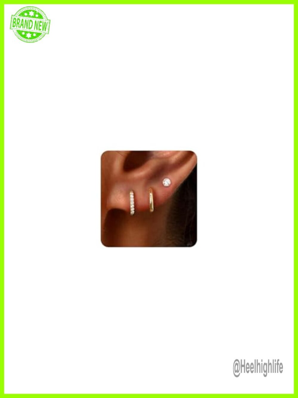 14K Gold Plated Huggie Hoop Stud Earring Set Hypoallergenic Surgical Steel